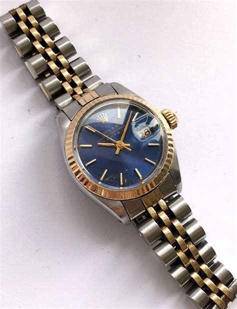 women with watch rolex hand blue|rolex vintage blue dial.